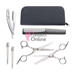 Set foarfeca de Tuns si Filat pentru coafor Argintie 6,0 cu Accesorii si borseta Cod 01128 + 5 Perechi manusi nitril